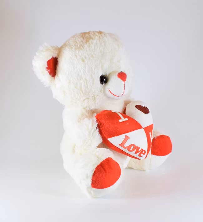Vit Nalle med Hjärta, I Love U 25 cm