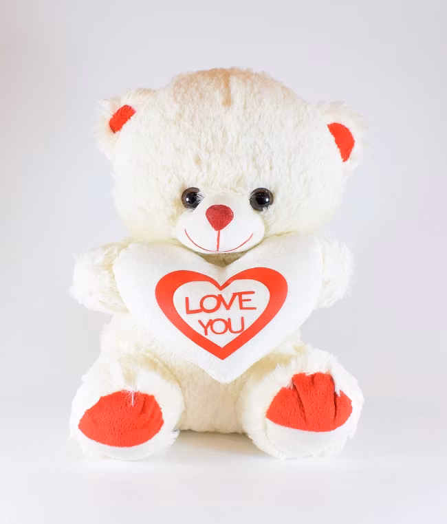 Vit nalle med hjärta, Love U 25cm