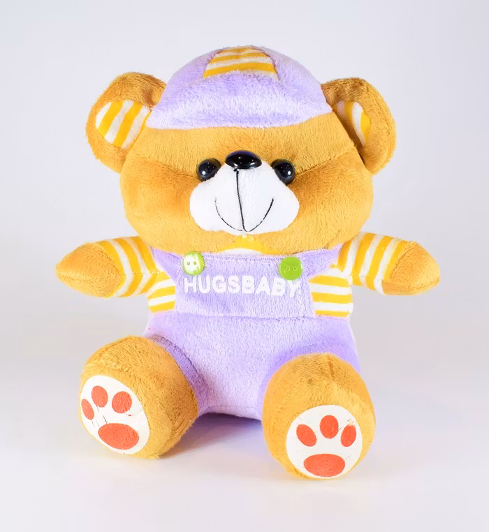 Nalle Hugsbaby Ljuslila & Vit / Gul Tröja, 18 cm