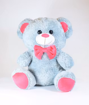 Grå Nalle med Rosa Rosett 32cm