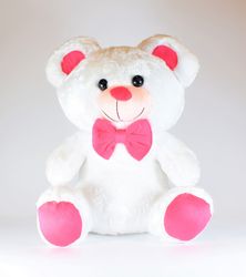 Vit Nalle med Rosa Rosett 32cm