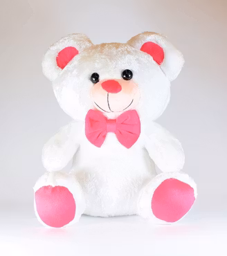 Vit Nalle med Rosa Rosett 32cm