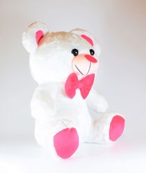 Vit Nalle med Rosa Rosett 32cm