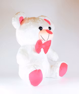 Vit Nalle med Rosa Rosett 32cm