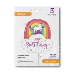 Folieballong Unicorn Rainbow Happy Birthday 66cm