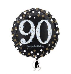 Sifferballonger Folie Sparkling Birthday #90 Svart 45cm
