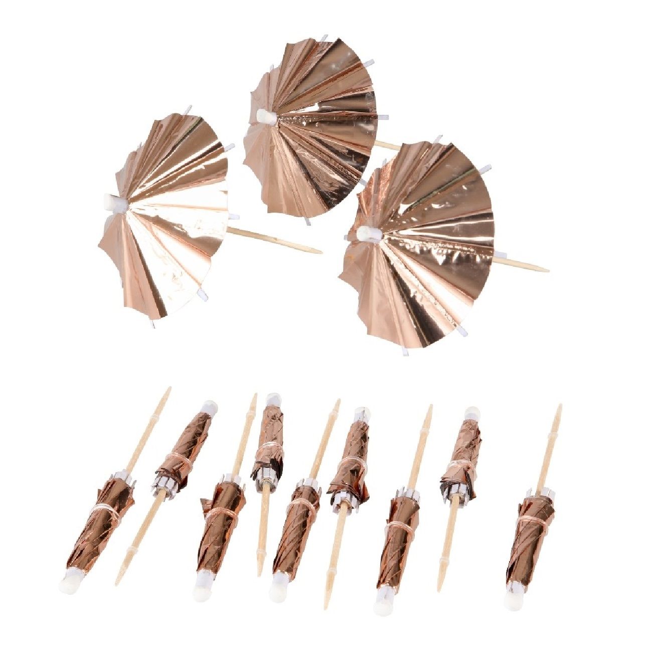 Partypicks Paraply Rosé Guld Metallic 10-pack
