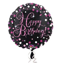 Folieballong Sparkling Happy Birthday Rosa 45cm