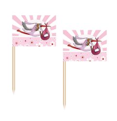 Tårtdekoration Cocktail Flagga Baby Girl 50-pack