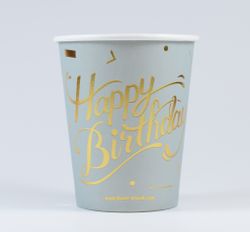 Pappersmuggar Happy Birthday Grå 10-pack