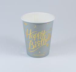 Pappersmuggar Happy Birthday Grå 10-pack
