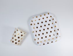 Pappersmuggar och Tallrikset Vit och Guld Metallic Dots 20-pack