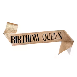 Ordensband "Birthday Queen" Glitter Guld med svart text