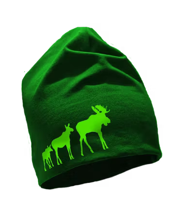 Mössa i ekologisk bomull med älgar