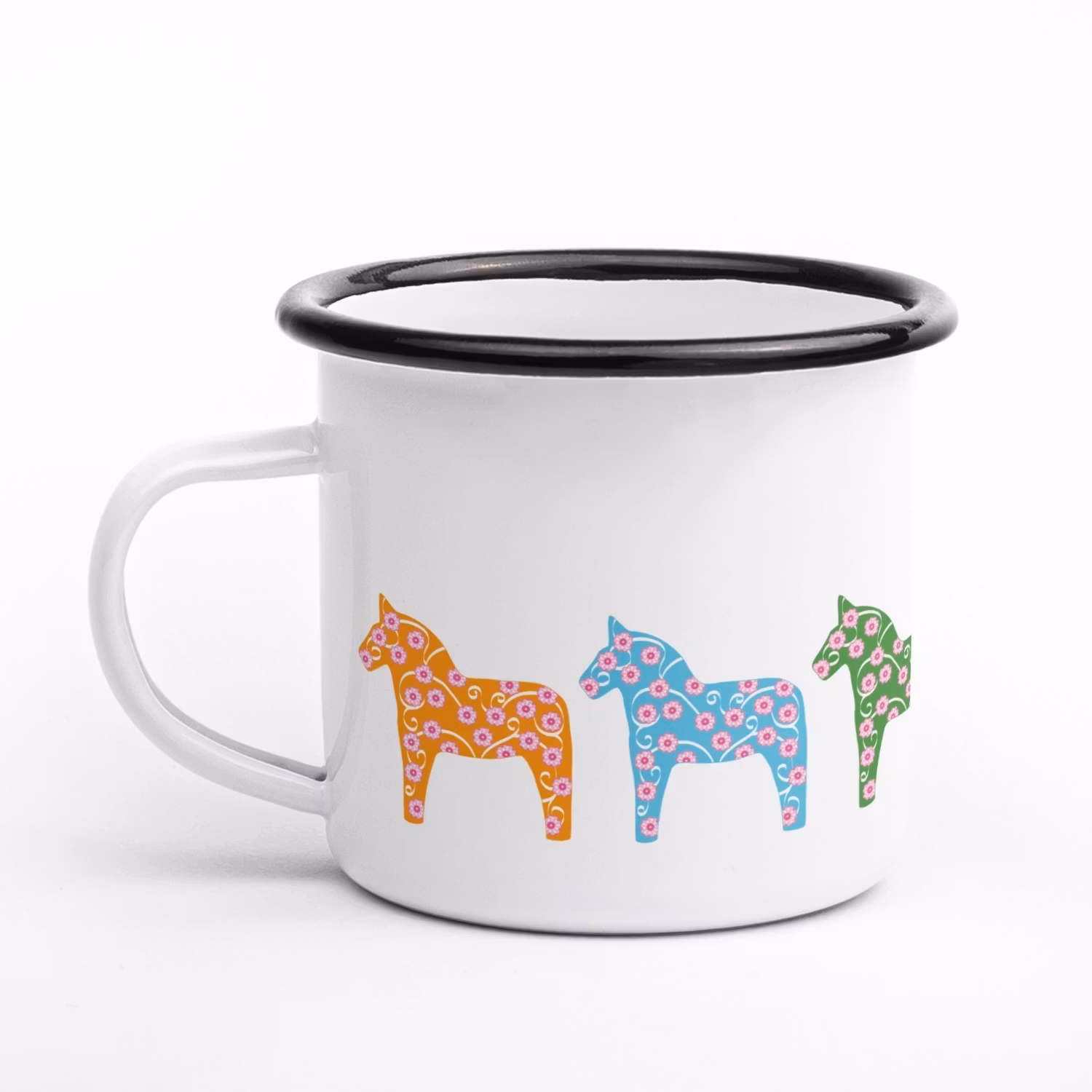 Designmugg - Dalahäst blommig