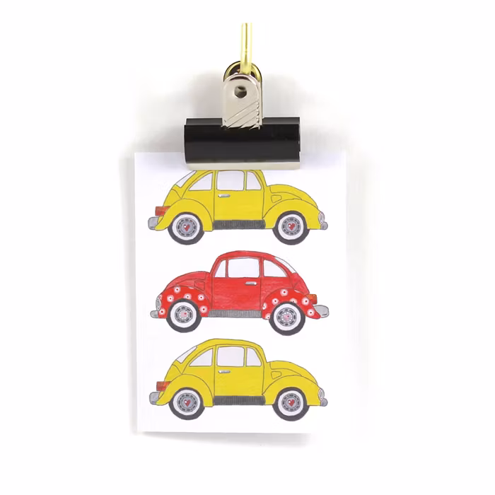 Små kort utan kuvert - VW bubbla Gul/Röd
