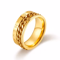 Viking Ring Runskrift Guld Grov Rostfritt Stål med rörlig kedja.