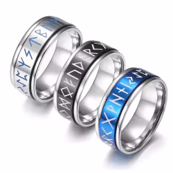 Viking Ring Rostfritt Stål Svart Runskrift Spinner