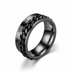 Ring Herr Spinner Romersk Text Rostfritt Stål Svart