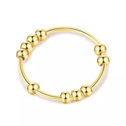 Anti Stress Ring 925 Sterling Silver 10 Pärlor Modern Guld
