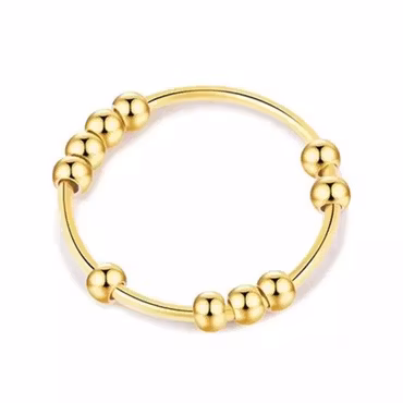 Anti Stress Ring 925 Sterling Silver 10 Pärlor Modern Guld