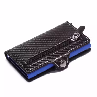 Kontokort / kreditkort & ID hållare RFID Carbon Fiber Style Blå