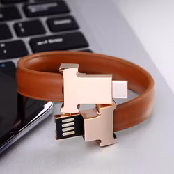 Laddkabel Armband USB Type-C till USB 2.0 Läder Brun