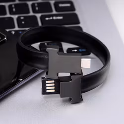 Laddkabel Armband USB Type-C till USB 2.0 Läder Svart