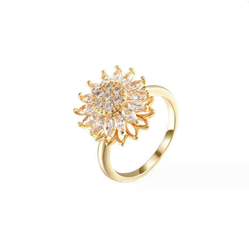 Antistressring "Solros" med roterande krona i guldplätering