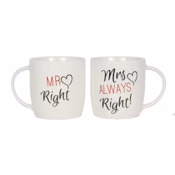 Mr Right & Mrs Always Right Mugg set med förpackning.