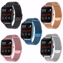 Stilren Smartklocka m Rostfritt Armband . Svart