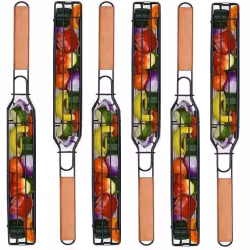 2st Återanvändbar Non Stick Grillkorg  med Trähandtag . Grillkorgar