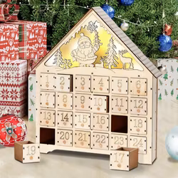 Återanvändbar Trä Adventskalender m Belysning o 24 Lådor