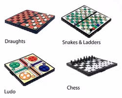 4-Pack Magnetiska Spel Schack, Ludo, Ormar o stegar, Utkast.