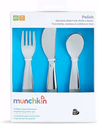 Rostfritt Gaffel Kniv o Sked m Ergonomiska handtag . Fr 18mån+