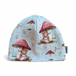 Hue m/fleecefor bamse på sopptur str 48/50 (1-3 år)