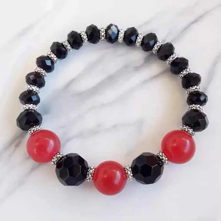 Elastiskt armband | Malaysia jade & glas