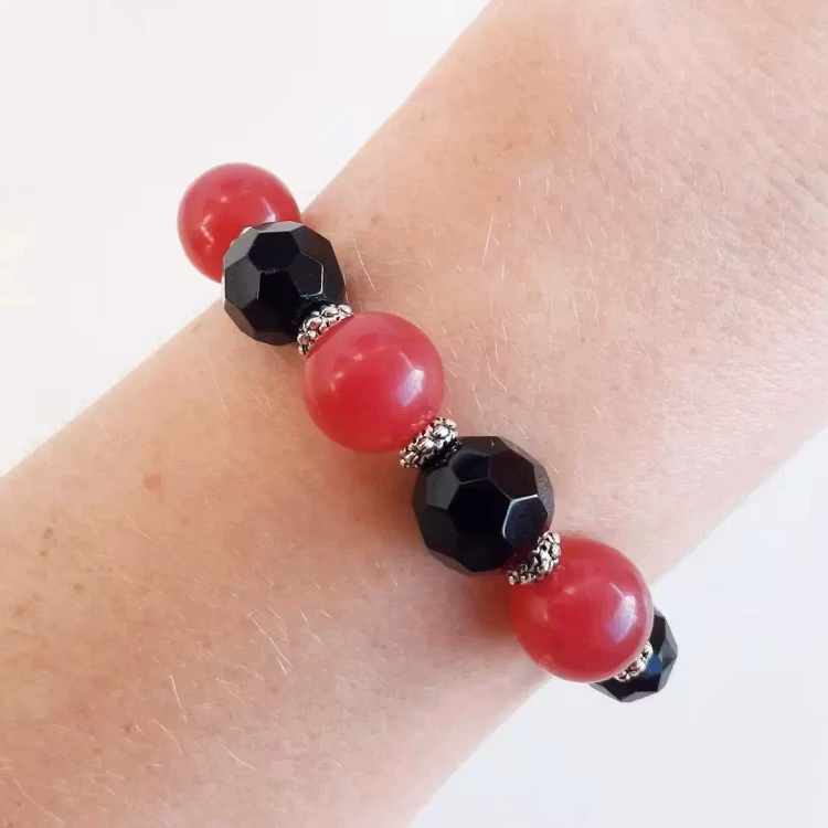 Elastiskt armband | Malaysia jade & glas