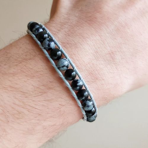 Wraparmband enkelt | Snowflake obsidian