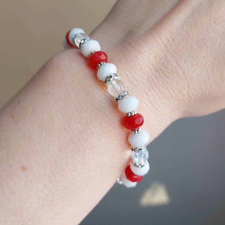 Elastiskt armband | Bergskristall, marmor & glas