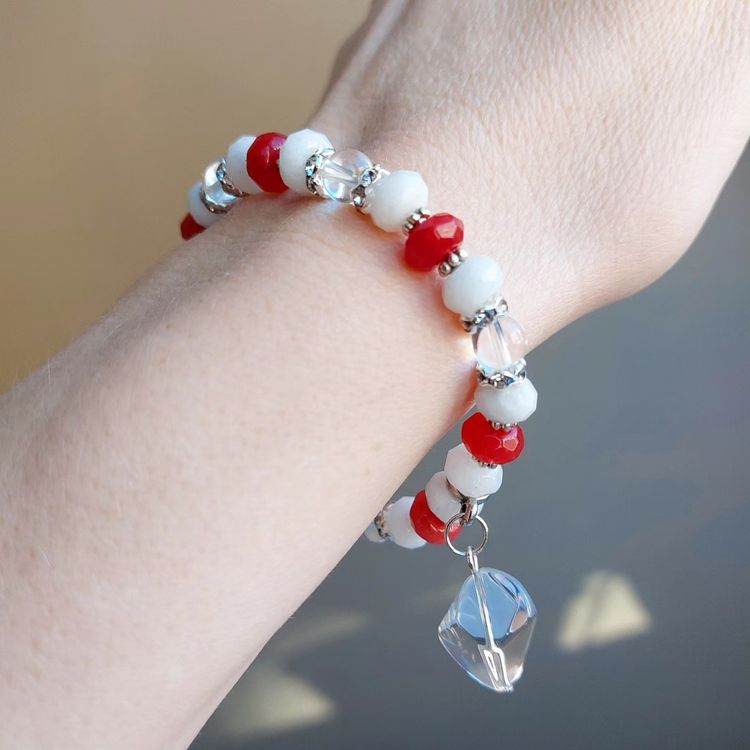 Elastiskt armband | Bergskristall, marmor & glas