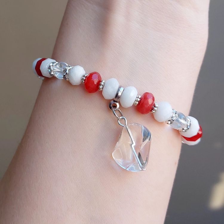 Elastiskt armband | Bergskristall, marmor & glas