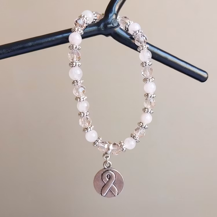 Elastiskt armband Rosa Bandet | Rosenkvarts & glas
