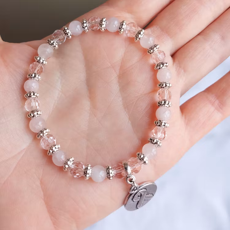 Elastiskt armband Rosa Bandet | Rosenkvarts & glas