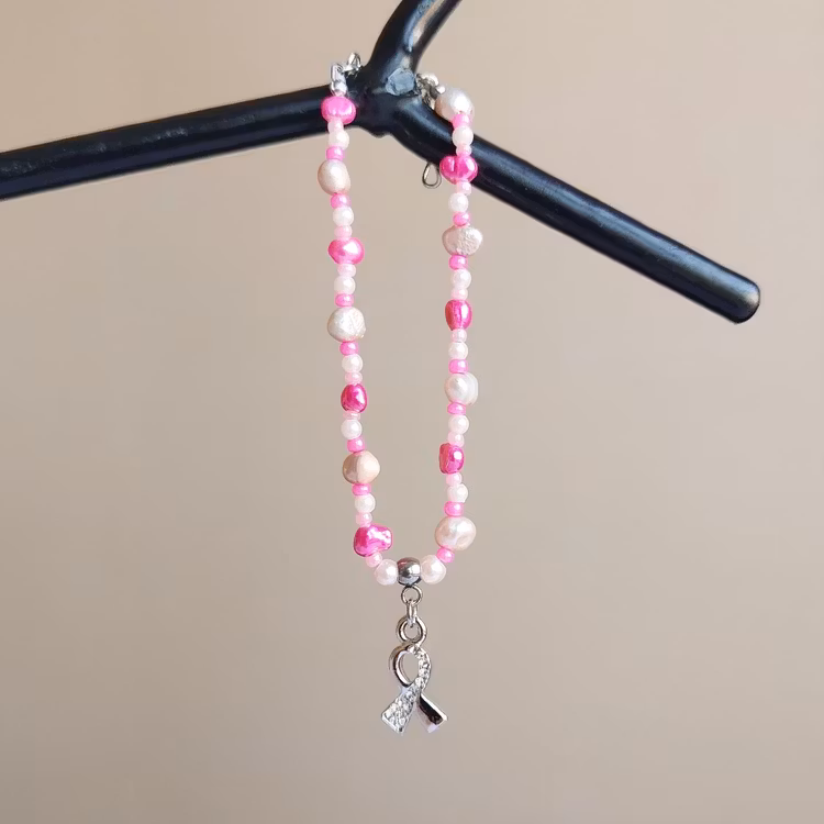 Armband med lås Rosa Bandet | Sötvattenspärlor