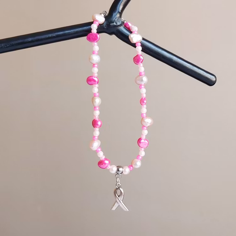 Armband med lås Rosa Bandet | Sötvattenpärlor