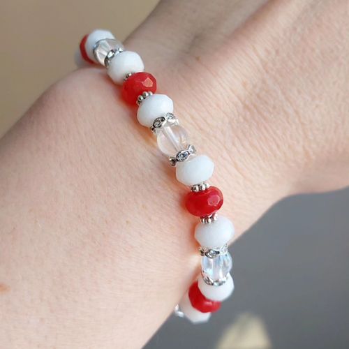 Elastiskt armband | Bergskristall, marmor & glas