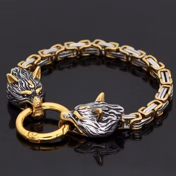 Armbånd med ulvene Gere og Freke Gull/Sølvfarget