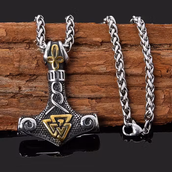 Thors hammer i Valknut design Gullplett