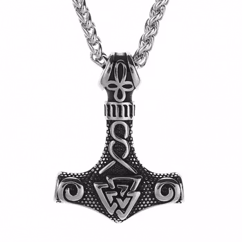 Thors hammer i Valknut design sølv/stålfarge